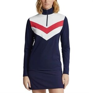 NWT Medinah Country Club Ralph Lauren Navy, Red and White Chevron Striped Top